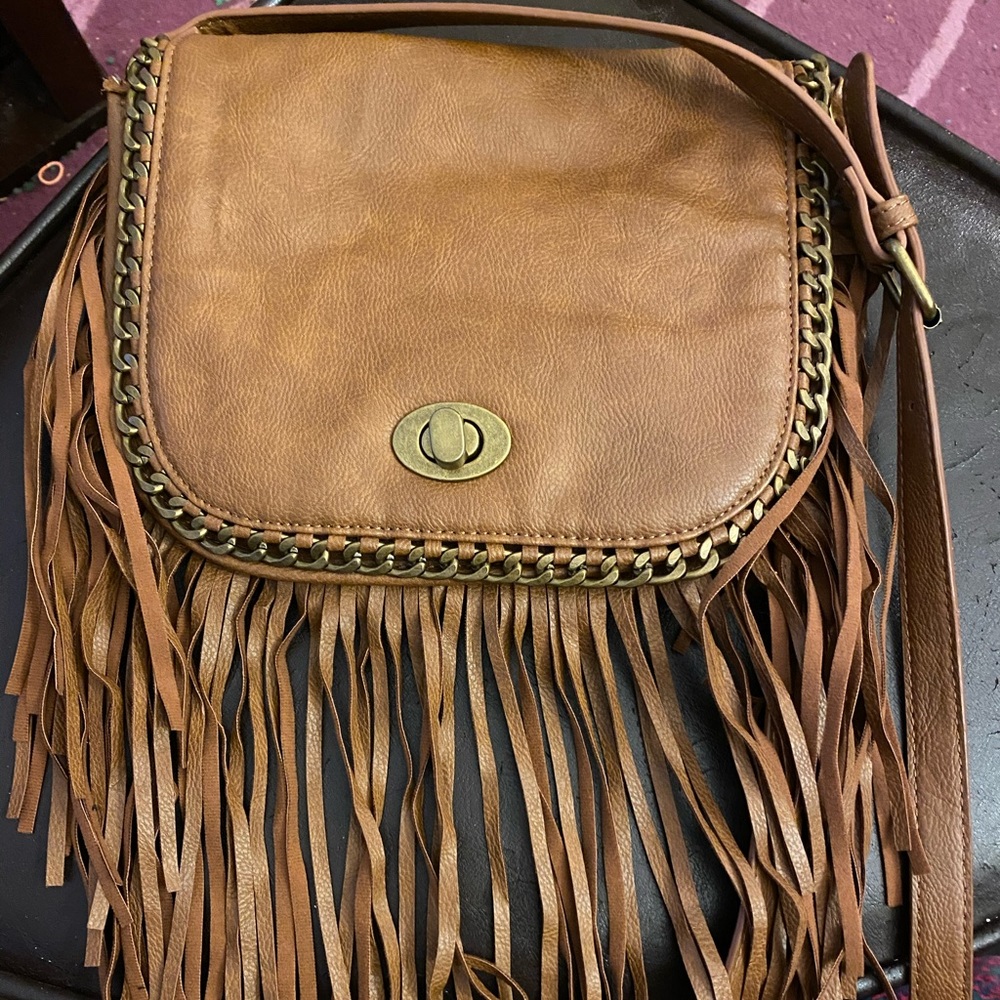 Madden Girl mini fringe crossbody bag brown